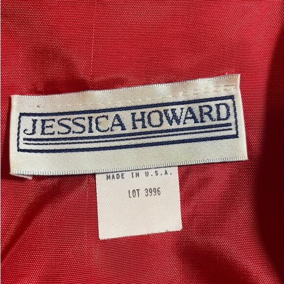 Vintage Jessica Howard Women Velvet Dress 14 Red Square Neck Classic Glam Party - Picture 12 of 14